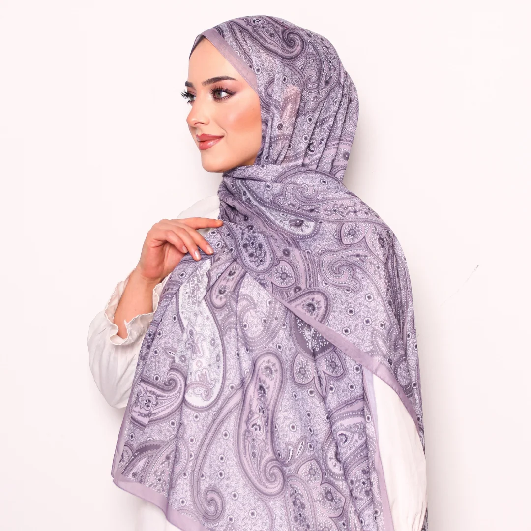 modal ipek pamuk etnik desen şal gri nisa scarf