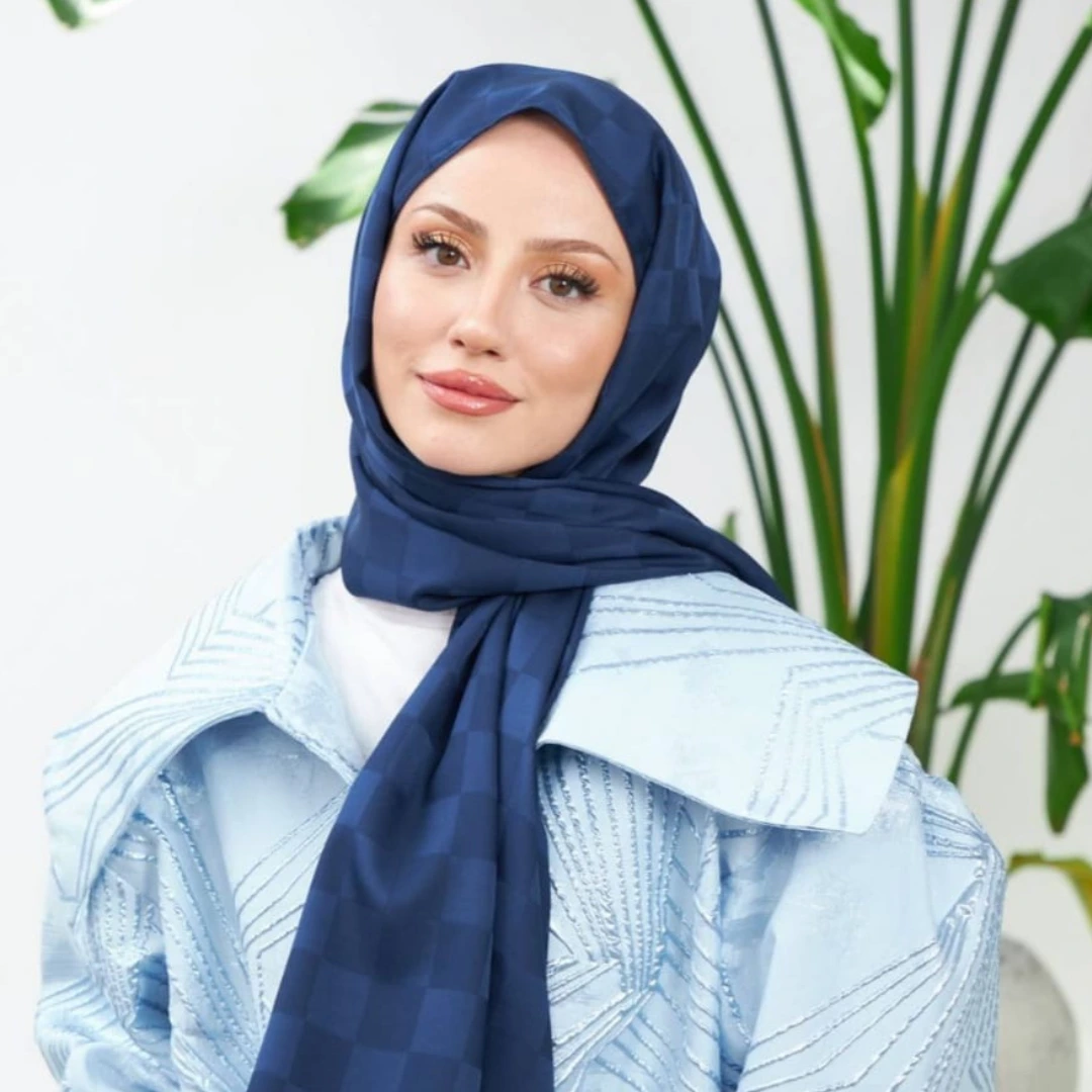 ipeksi dama jakar şal lacivert nisa scarf