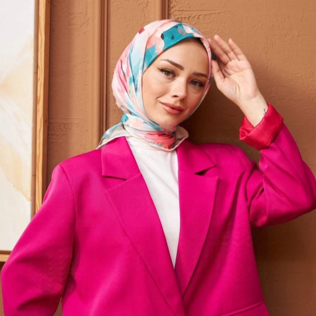 soft pamuk desenli eşarp şeker pembe mavi nisa scarf