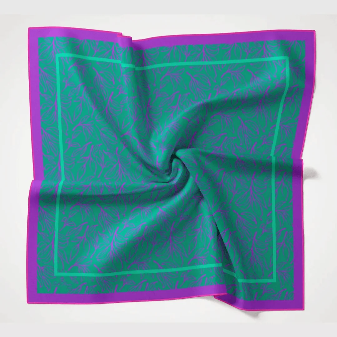 soft pamuk desenli eşarp yeşil mor nisa scarf